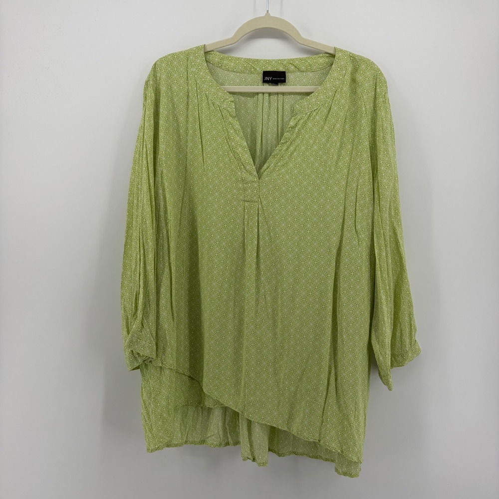 Jones New York Womens 2X Green Blouse Rayon Geometric Split Neck Tunic Top